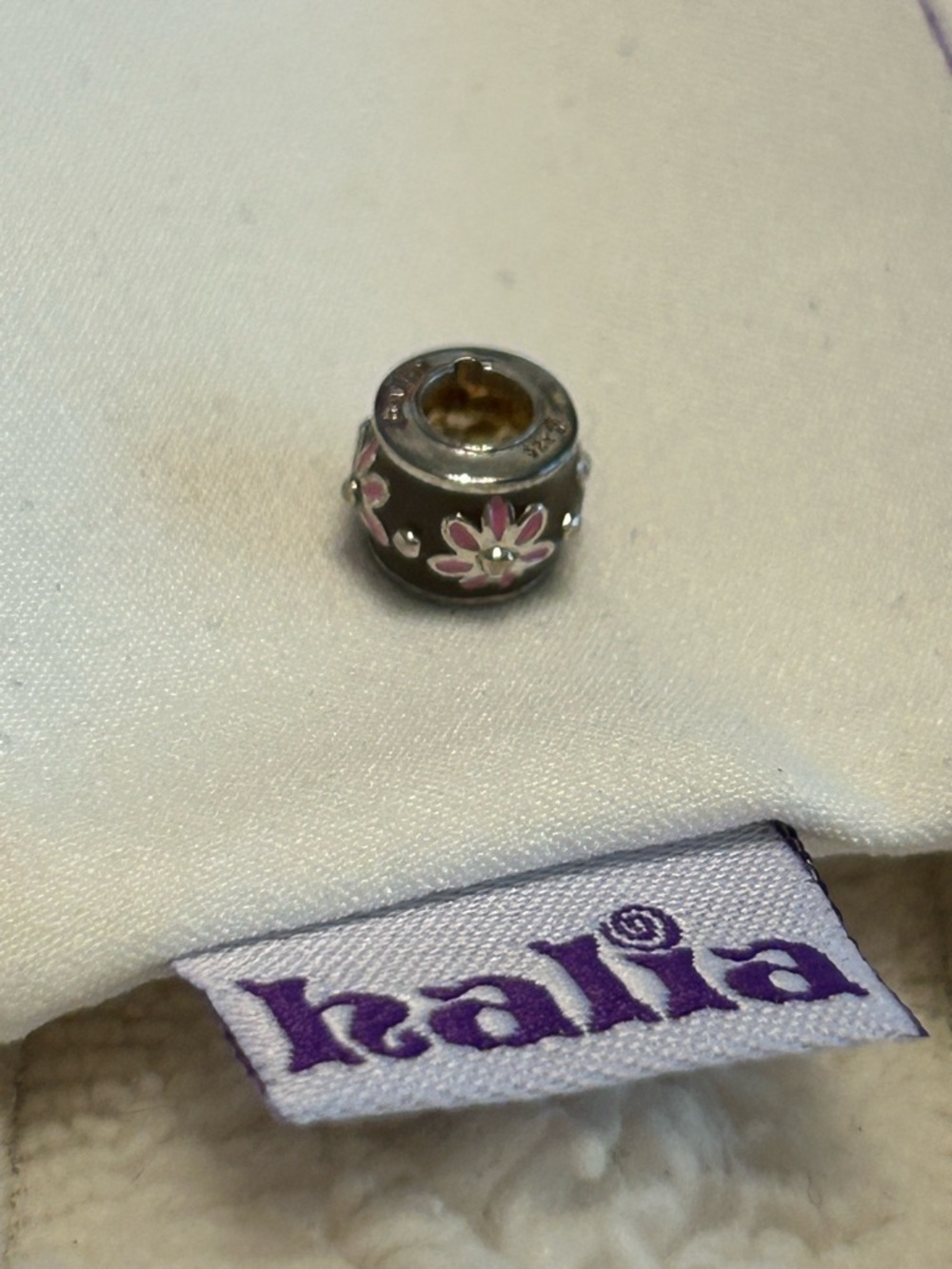 Halia Sterling Silver Floral Charm Bead with Pink Flowers